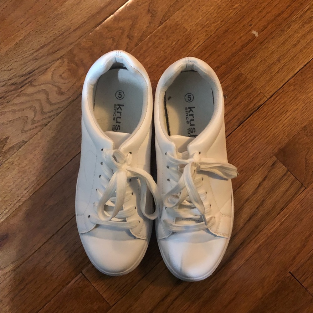 Nasty Gal Faux Leather White Lace-Up Sneakers - Picture 6 of 7